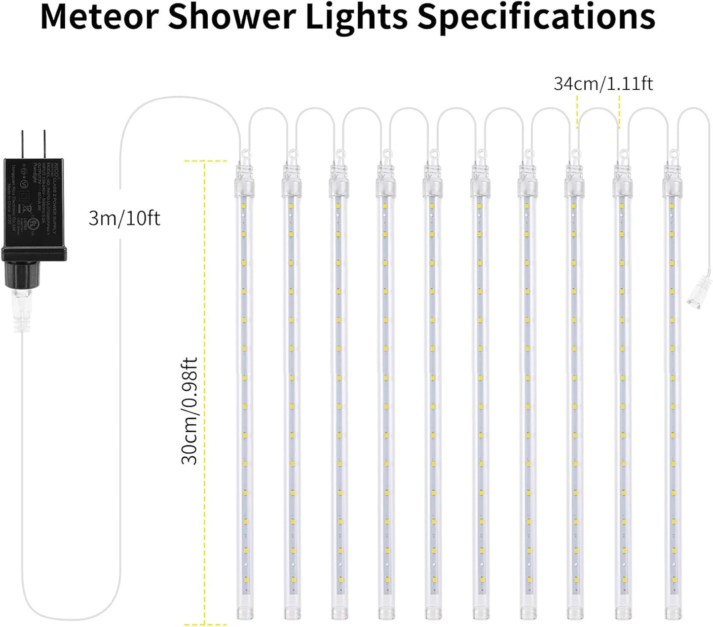 【4 Pack】 Christmas Lights Meteor Shower Rain Lights 12inch, Totally 40 Tube 960 LEDs Icicle Lights Outdoor Raindrop Lights for Xmas Halloween Wedding Party Tree Holiday Decoration, Green