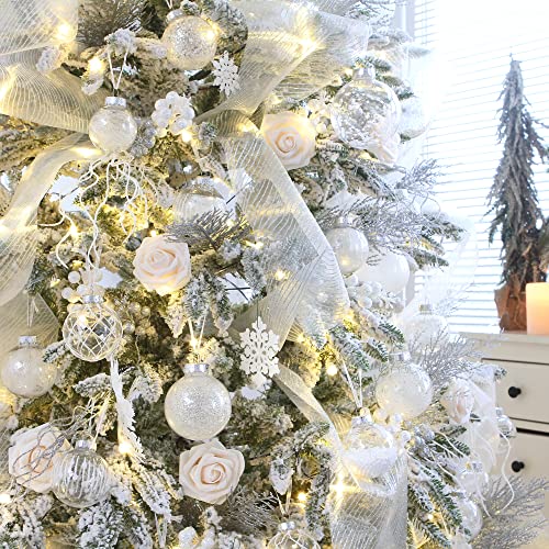 Shatterproof Clear Plastic Christmas Ball Ornaments Decorative Xmas Balls Baubles Set with Stuffed Delicate Decorations (16 Count)