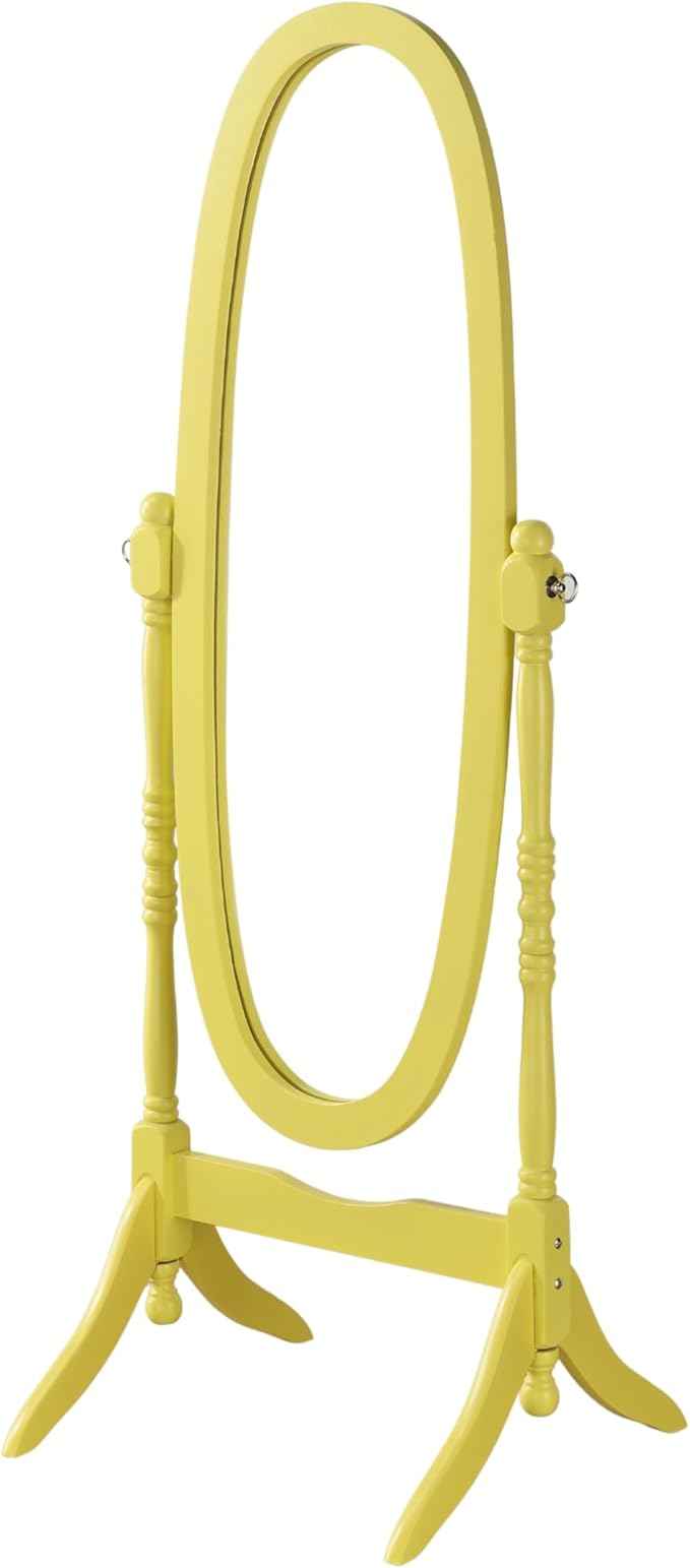 Roundhill Furniture Traditional Queen Anna Style Wood Floor Cheval Mirror, Yellow