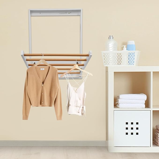 Clothes Drying Rack, Space-Saving Foldable Wall Mounted Clothing Dryer Racks with Drop-Down Design for Balconies, Toilets, Laundry Rooms, Bathroom