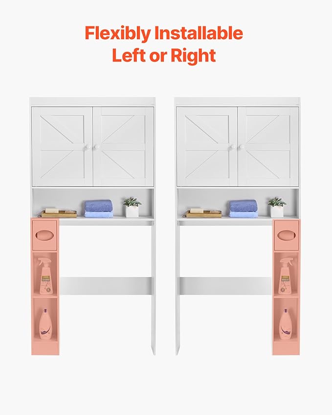 VEVOR Over The Toilet Storage Cabinet, 67.44‘’ Height Bathroom Storage Cabinet Over Toilet with Barn Door and Adjustable Shelf, Bathroom Space-Saving Toilet Rack White Wood with Open Shelf