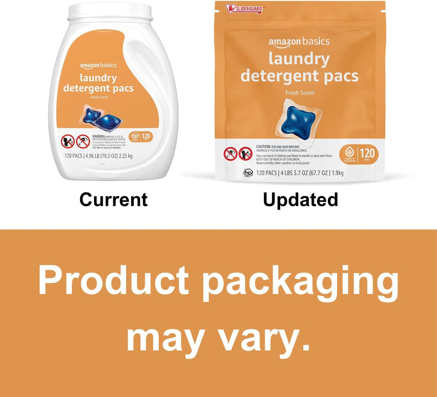 Amazon Basics Laundry Detergent Pods, 120 Pacs for 120 Medium Loads, Fresh Scent, (Previously Solimo) (Pack of 2)