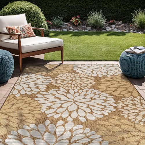 Outdoor Rug 5x7 Modern Exotic Tropical Leaf Area Rugs for Indoor and Outdoor Patio Deck Porch Garden Water Resistant Washable Outside Carpet