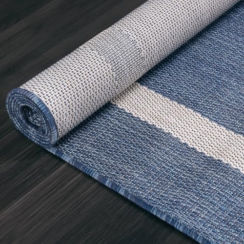 Bordered Outdoor Rug 6x9 Washable Outside Carpet for Indoor Patio Porch Waterproof Easy Cleaning Non Shedding Area Rugs Blue 6 x 9