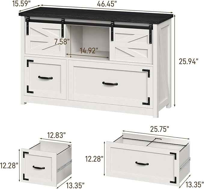Lateral File Cabinets 2 Drawer with Sliding Barn Doors, Farmhouse Filing Cabinet with 2 drawer for Home Office，Filing Organization Storage Cabinets for Hanging Files Letter/Legal/F4/A4.(Black.)