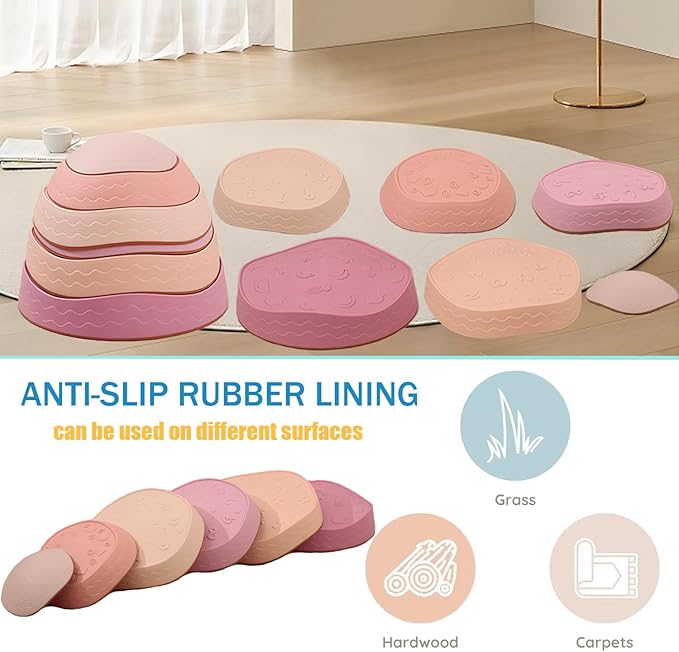 Fanboxk Stepping Stones for Kids,Non-Slip Toddler Sensory Stepping Stones for Promoting Toddler Balance Coordination Skills,Obstacle Courses Sensory Toys Outdoor or Indoor Play for Kids Age 3-8