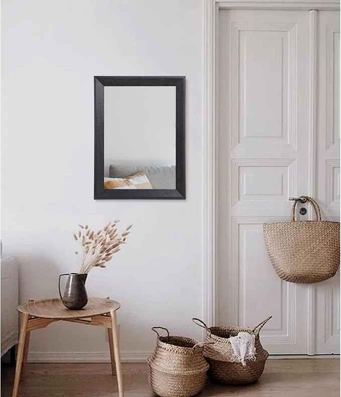 AAZZKANG Wall Mirror Black Rectangle Mirrors for Wall with Wood Framed Decorative for Bedroom Bathroom Living Room Farmhouse Entryway Hanging Small