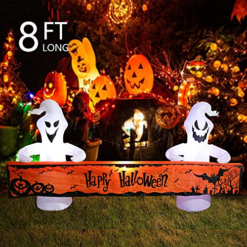 Halloween Outdoor Inflatable Ghost Yard Decor with Happy Halloween (8FT)