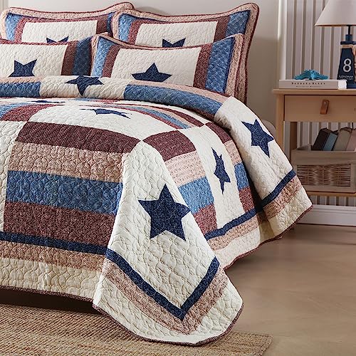 Cotton Bedding Quilt Sets 3 Pieces Reversible Coverlet Sets All Season Boys Real Patchwork Bedspread