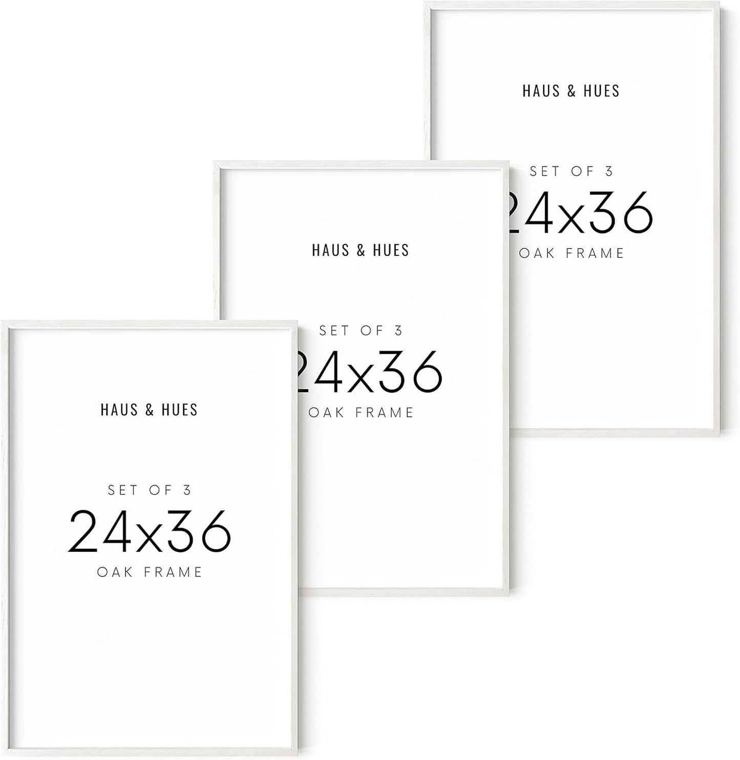 HAUS AND HUES White Poster Frames 24 X 36 Inches - Set of 3 Large Picture 24x36, Frame Sets for Wall Collage 24x36 Wood, Gallery 24x36 (White Oak Frame) 24x36 in