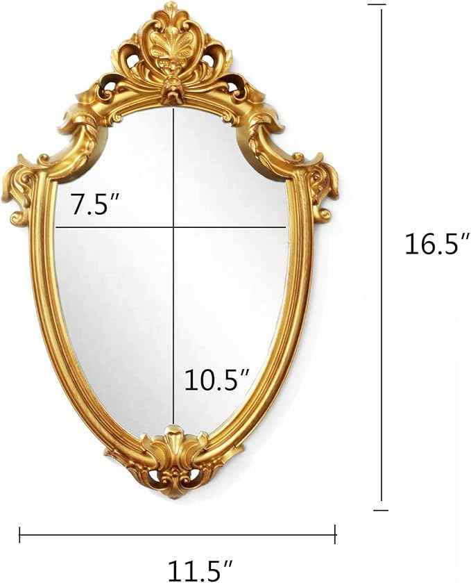 Eaoundm 16.5 x 11 inch Vintage Antique Decorative Wall Mirror - Shield Shape (Brush Gold)