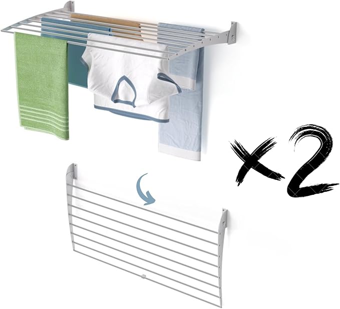 foxydry Fold, Wall Drying Rack, Vertical Drying Rack for Indoor and Outdoor Aluminium and Steel (Grey - Closing Down, 2X Fold 100)