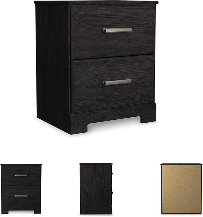 Signature Design by Ashley Belachime Contemporary 2 Drawer Nightstand, 24.41" Tall, Black
