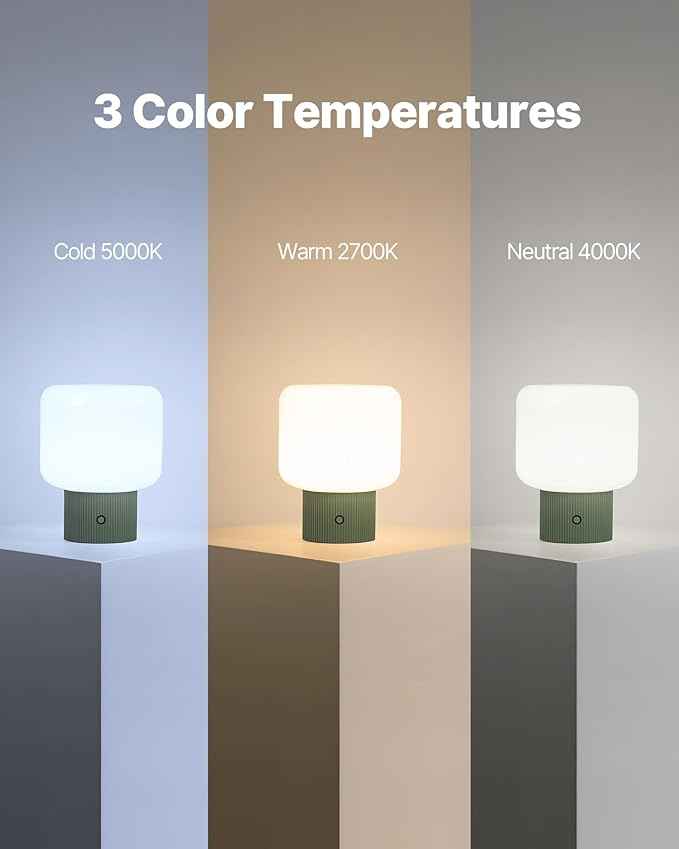 Halo Mushroom Lamp, 5W Cute Cordless Rechargeable Table Lamp with Glass Shade, 3 Color Temps LED Dimmable Ambient Lighting, Small Retro Touch Bedside Light for Bedroom Decor, Vintage Green