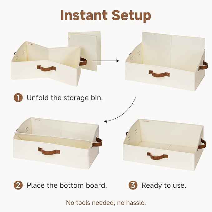 StorageWorks Closet Storage Bins, Trapezoid Organizer Box for Shelves, Fabric Clothes Bin, Foldable Organizing Baskets with Handles, Large, Ivory White, 3-Pack