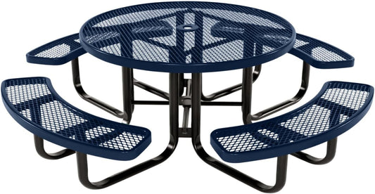 Coated Outdoor Furniture Heavy-Duty Portable Outdoor Kids Table with Umbrella Hole, Expanded Metal Kids Picnic Table, Commercial-Grade, Made in America (46 In, Round, Childrens, Textured Dark Blue)
