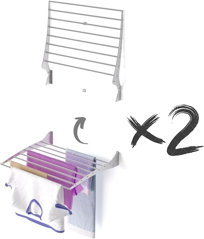 foxydry Fold, Wall Drying Rack, Vertical Drying Rack for Indoor and Outdoor Aluminium and Steel (Grey - Closing Up, 2X Fold 60)