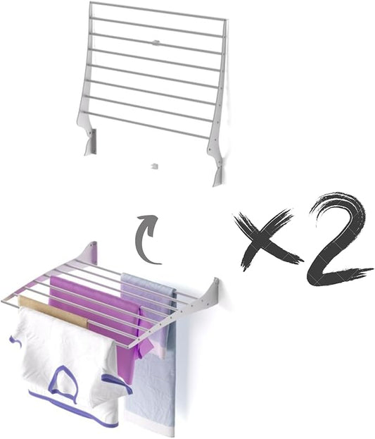 foxydry Fold, Wall Drying Rack, Vertical Drying Rack for Indoor and Outdoor Aluminium and Steel (Grey - Closing Up, 2X Fold 60)