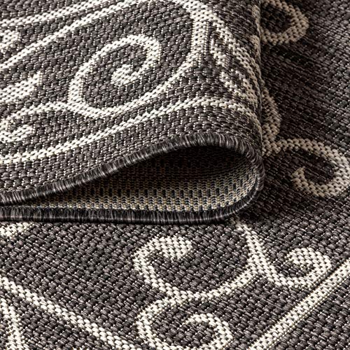 Vintage Filigree Indoor Outdoor Octagon Area Rug 8 Ft Black