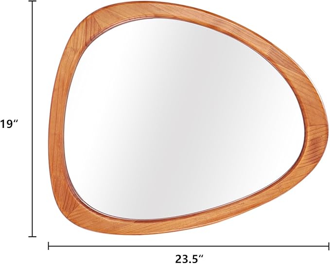 WallBeyond Asymmetrical Mirror, Irregular Wall Mirror for Bathroom, Bedroom, Living Room, Entryway, Hall - Walnut Wood Framed 23" H x 19" W