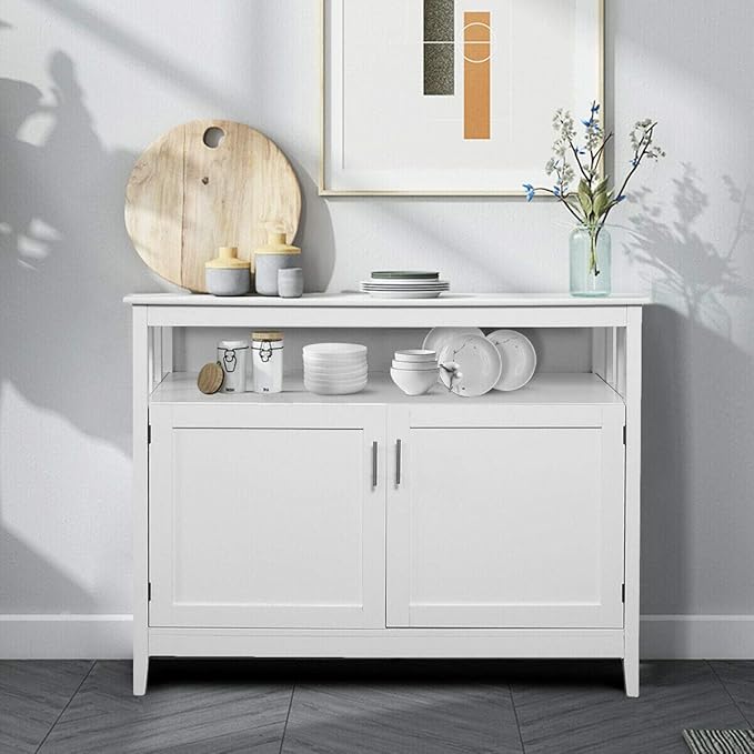 Costzon Buffet Cabinet, Wooden Sideboard with 2 Doors, Adjustable Shelf, Accent Coffee Bar Cabinet, Kitchen Storage Cabinet for Living Room, Hallway