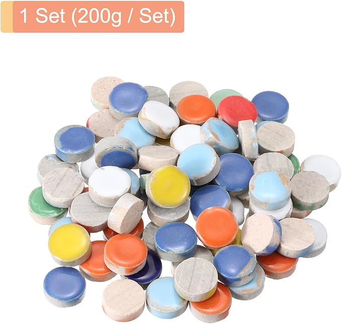MECCANIXITY 200g Ceramic Mosaic Tiles for Crafts Bulk, Round Mixed Colors Ceramic Tiles for Mosaic Kits Garden Stepping Stone Cup Mat