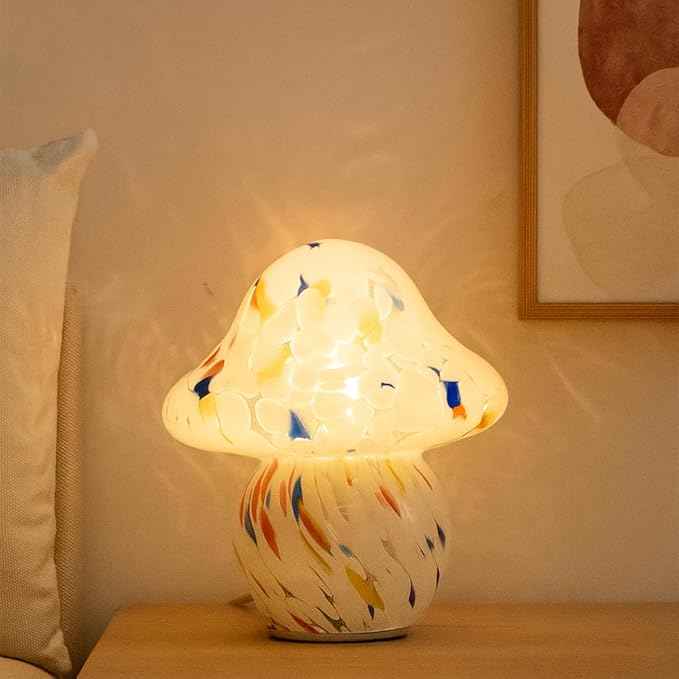 Mushroom Lamp for Bedroom,Mid Century Modern Lamp for Nightstand, Dimmable Retro Egg Tart Bedside Small Lamps,Unique Home Mushroom Decor Aesthetic Cute Table Lamps for Living Room