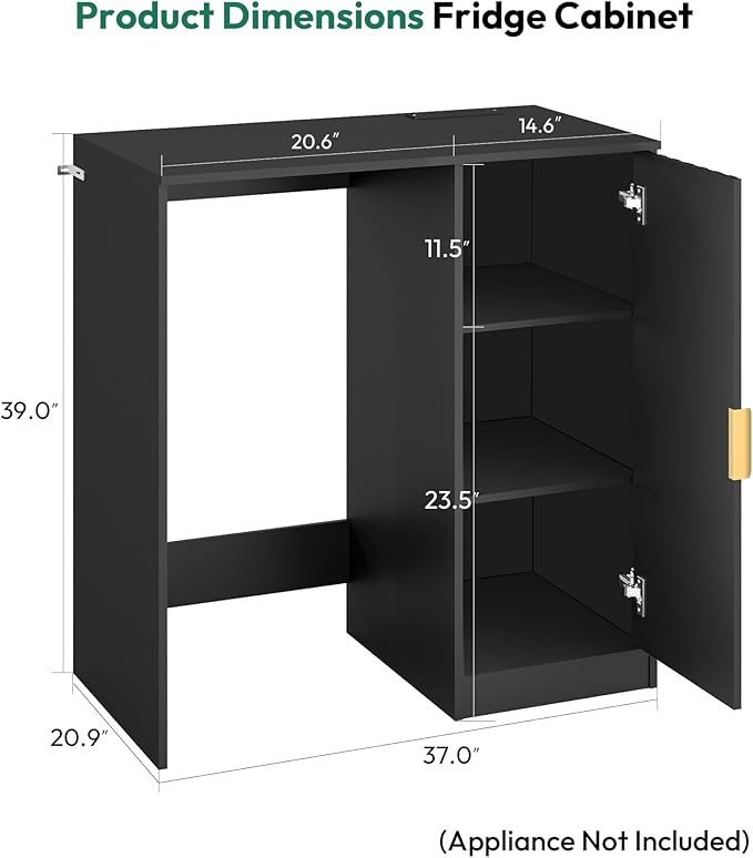 Coffee Bar with Mini Fridge Space - Snack Bar Cabinet with Power Outlet, Fluted Mini Fridge Cabinet with Adjustable Shelf for Kitchen Dining Room Living Room, Black