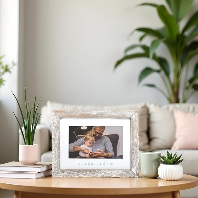 Pearhead Grandpa and Me Rustic Picture Frame, Gender Neutral Nursery Decor, Farmhouse Style Wall or Tabletop Display, Gift for New Dad or Grandfather, 4x6 Photo Insert, Distressed Wood
