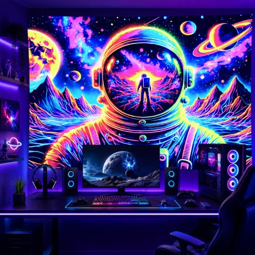 Blacklight Tapestry Space Astronaut UV Backdrop 78 x 59 Inch