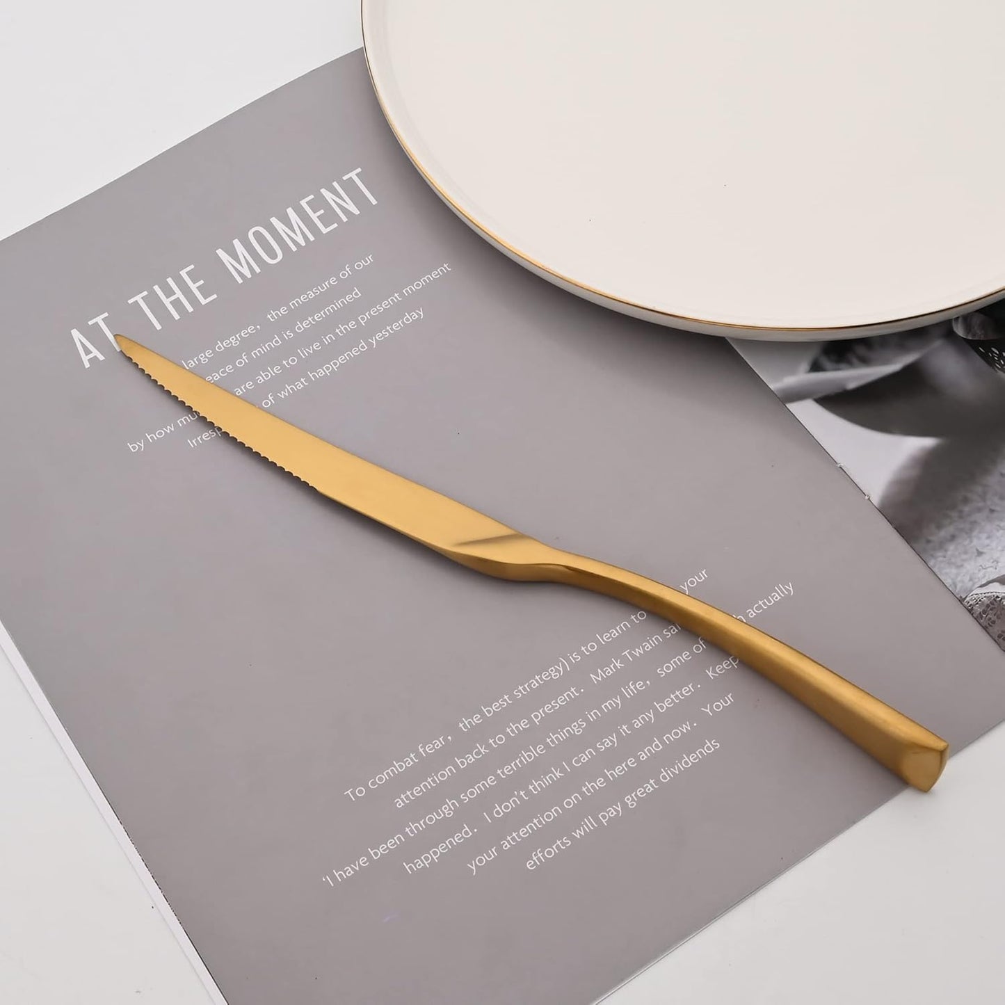 Golden Silverware Set, 24 Pieces Stainless Steel Eating Utensil Set with Gift Box, Include Knife, Forks and Spoons, Matte Polished Flatware Set for 4, Dishwasher Safe, Gold