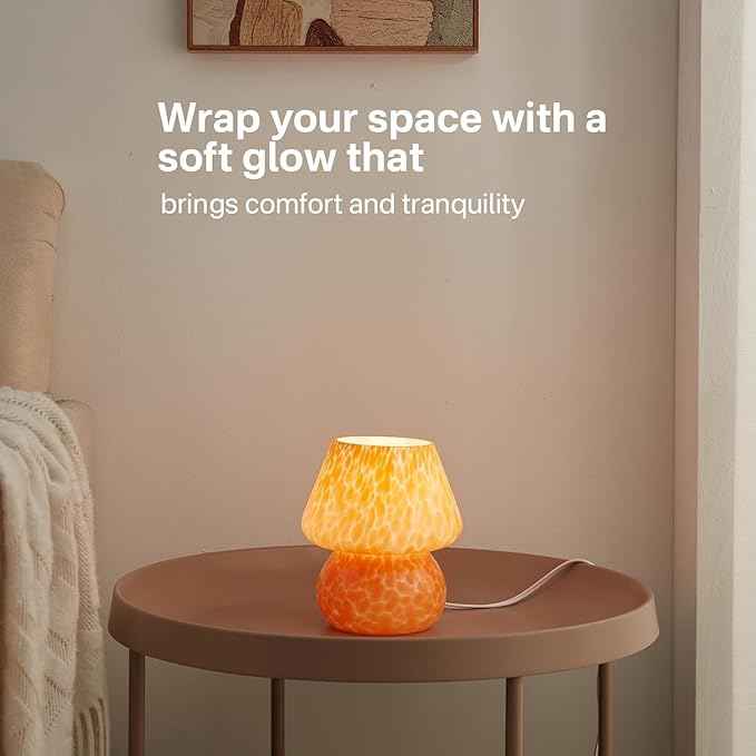 Mushroom Lamp Table Lamp for Bedroom,Small Desk Bedside Lamps for Living Room,Mushroom Decor Cute Mini Modern Mid Century Lamps for Night Stands,Aesthetic Home Living Room Decor(Flame Orange)