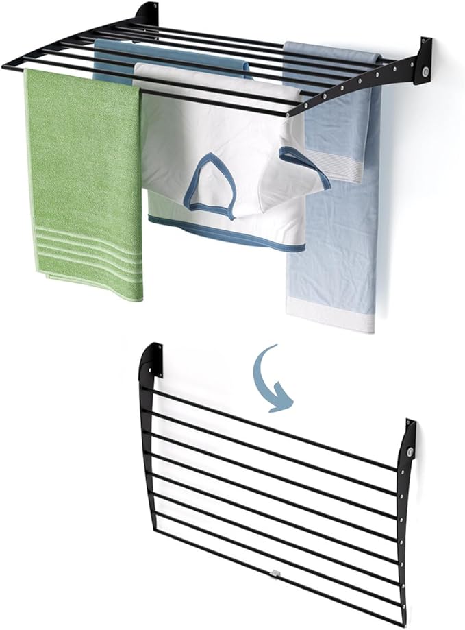 foxydry Fold, Wall Drying Rack, Vertical Drying Rack for Indoor and Outdoor Aluminium and Steel (Black, 82 cm / 32.3 in)