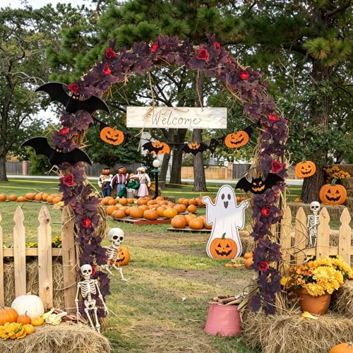 Fall Leaves Garland Hanging Maple Leaf Vines Fake Burgundy Rose (11.4 Foot)