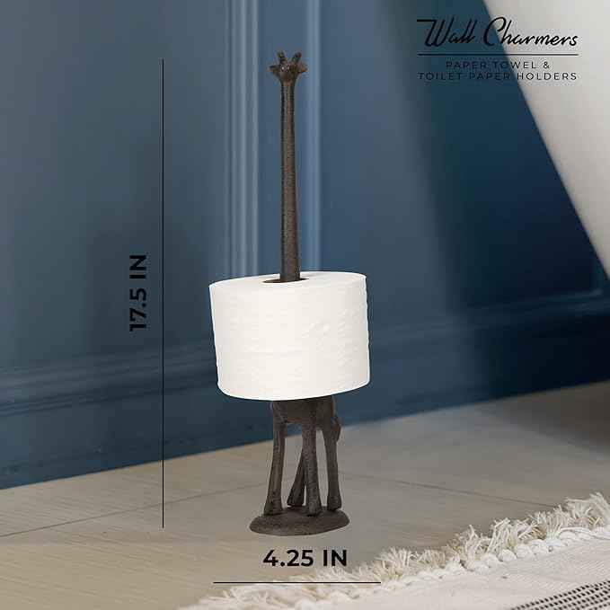 WallCharmers Rustic Paper Towel Holder, Metal Toilet or Kitchen Paper Holder for Floor or Countertop, Rustic Giraffe
