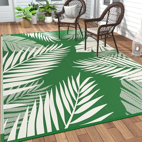 Outdoor Rug Waterproof Plastic Rugs 10'x14' for Camping Dark Green (140 Sq Ft)
