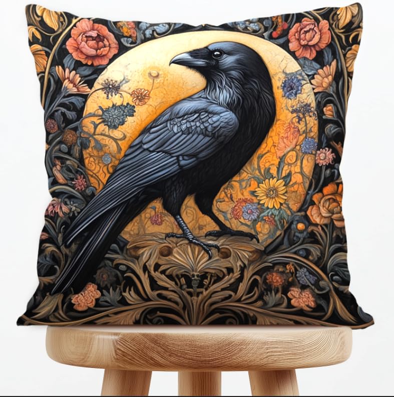 William Morris Abstract Vintage Floral Velvet Black Crow Design Throw Pillow Covers Home Decor