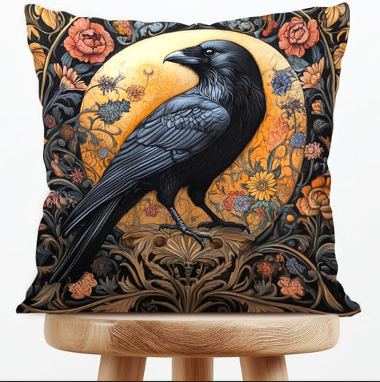 William Morris Abstract Vintage Floral Velvet Black Crow Design Throw Pillow Covers Home Decor