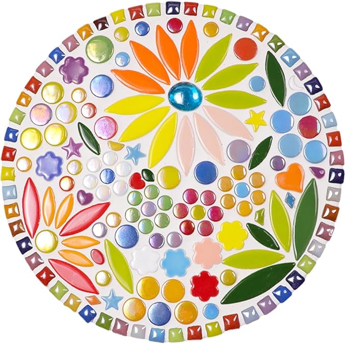 200g Ceramic Mosaic Tiles Pieces, Heart Star Oval Round Flower Shape Mosaics for Crafts Bulk,Student Adults Mosaic Kits Making (5 All Mix)