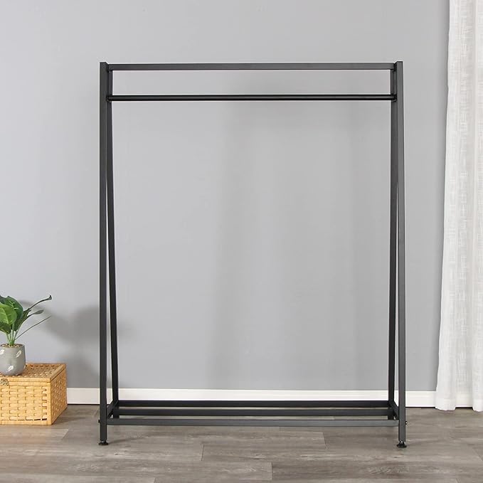 SSS Furniture Clothing Garment Rack with Shelves, Metal Cloth Hanger Rack Stand Clothes Drying Rack for Hanging Clothes, Easy Assemble Clothing Rack for Bedroom or Boutiques(Black)