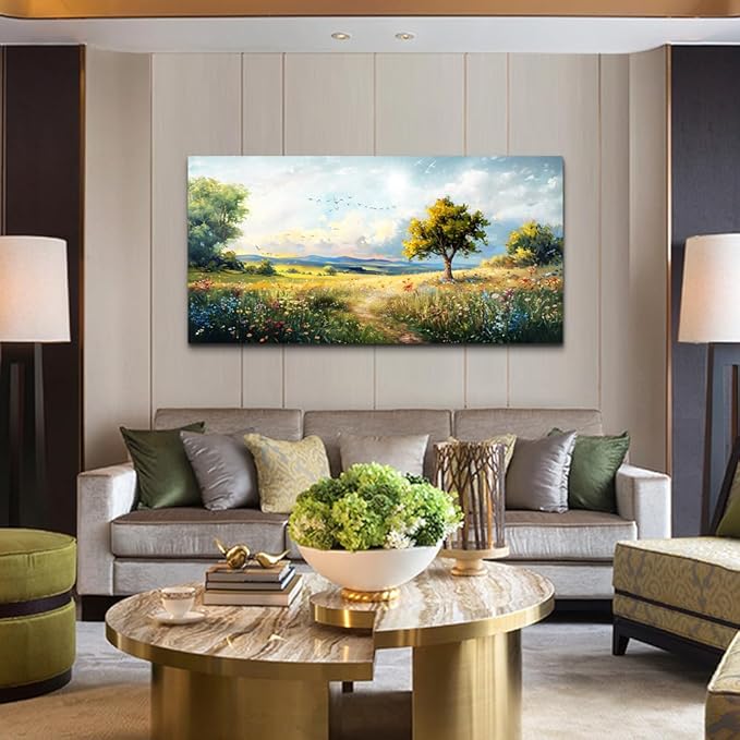 Wapluam Large Wall Art For Living Room Wall Decor For Bedroom Office Decorations Pastoral Wall Paintings Scenery Abstract Watercolour Wall Pictures Canvas Artwork Modern Room Home Decor 48" x 24"