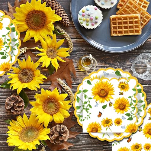 40 Pcs Sunflower Party 9" Dinner Paper Plates and Napkins Sets (40 Count)
