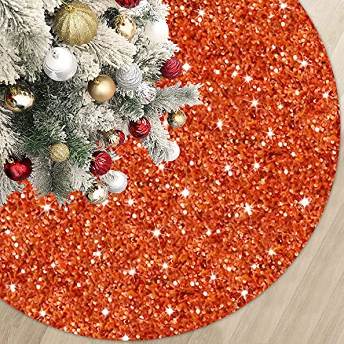 Orange Christmas Tree Skirt 21 Inch Sequined Mini Xmas Tree Mats High