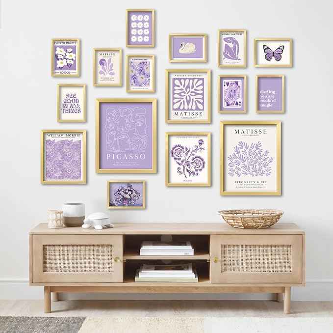 16 PCS Purple Wall Art Decor, Matisse Gallery Wall Prints for Bedroom, Light Purple Posters for Room Aesthetic, Collage Kit Pictures for Living Room, Teen Girls Lavender Dorm Home Artwork