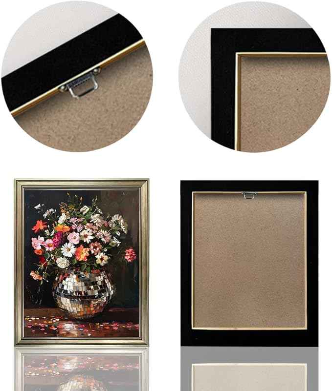 Disco Ball Wall Decor, Retro Eclectic Wall Art, Vintage Framed Colorful Moody Florals Painting, Maximalist Funky Flowers Bouquet Print Artwork