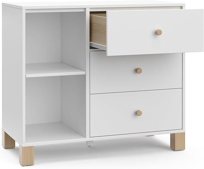 Storkcraft California 3 Drawer Combo Dresser (White with Driftwood) – GREENGUARD Gold Certified, Interlocking Drawer System, Pre-Installed Drawer Tracks for Easier Assembly, Spacious Cabinet