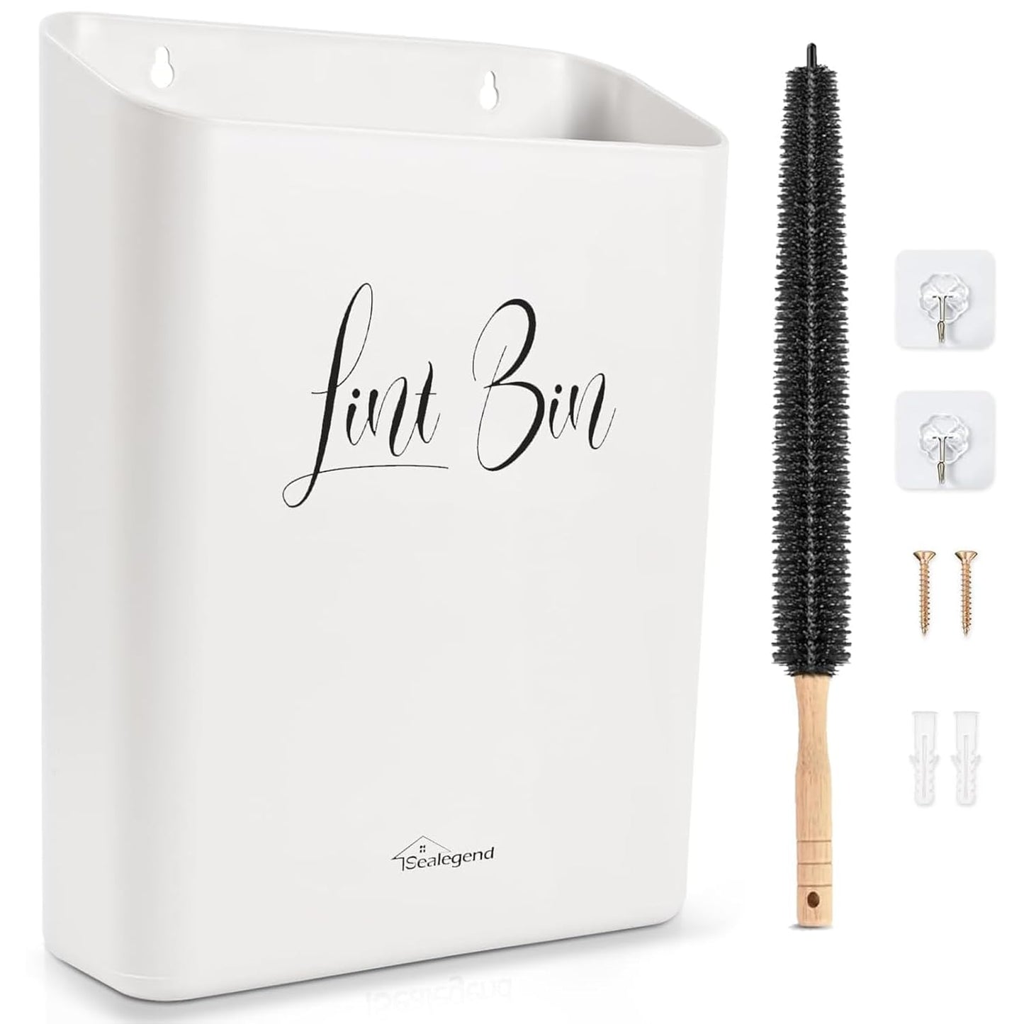 Sealegend Magnetic Lint Bin for Laundry Room with Dryer Lint Brush, Wall Mounted Trash Can Space-Saving Laundry Organization and Storage, White