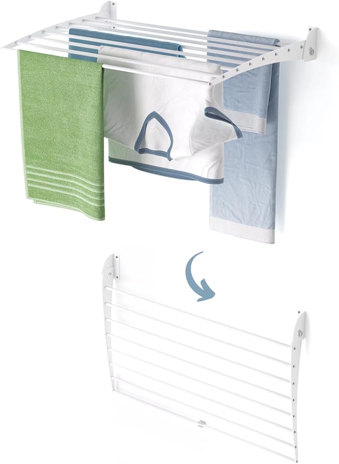 foxydry Fold, Wall Drying Rack, Vertical Drying Rack for Indoor and Outdoor Aluminium and Steel (White, 82 cm / 32.3 in)