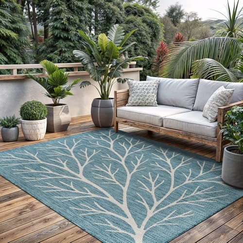 Washable Indoor Outdoor Rug 5x7 Modern Area Rugs Branch Pattern Non Shedding Waterproof Easy Clean Patio Deck Porch Living Room Bedroom Garden RV (35 Sq Ft)