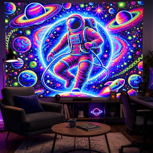 Blacklight Tapestry Astronaut Space Bedroom Decor 78 x 59 Inch